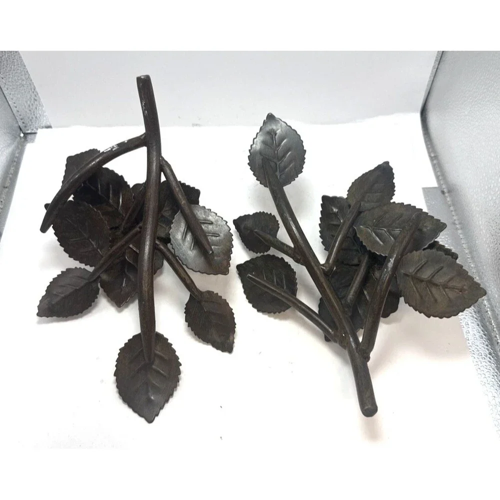 2 Trio Beautiful Cast Iron Flower and Leaves Leaf Design Candle Holder